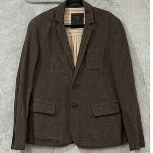 AllSaints Men 40 Brown Wool Blend Blazer Jacket Tailored Academia Lined Designer